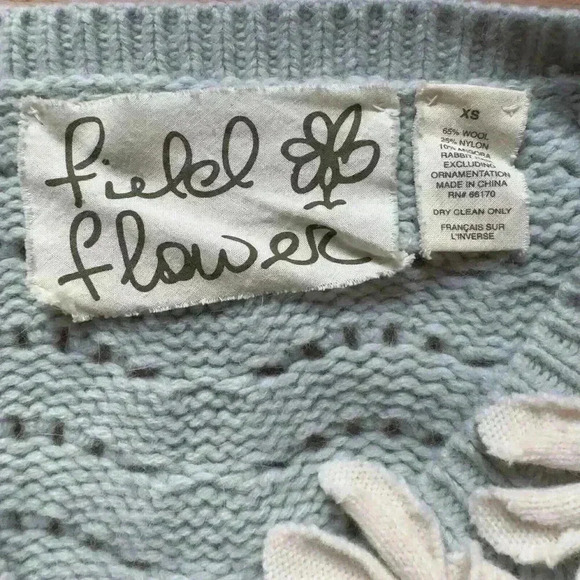 Field Flower Anthropologie XS Blue Knit 3D Starflower Angora Wool Cardigan - Picture 9 of 10